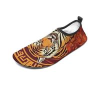 Prosperity in The Year of The Tiger Water Shoes for Men Women, Lightweight Stretch Swim Shoes with Anti-Slip Rubber Sole, Quick-Dry Aqua Socks for Pool, Beach, Surfing, Style, 12 Women/12 Men