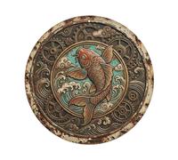 Prosperity Waves Kitchen Koi Fish Metal Tin Sign Plaque Wall Decor for Cafe, Club Bar, Office, Home Garden Round Metal Poster 8x8Inch