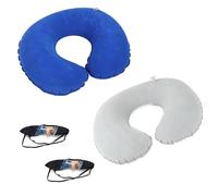 ProsperLink 2Pcs Breathable Inflatable Travel Pillow Removable Travel Neck Pillows Easy Carry Neck Support Bag for Airplane Car Train (Blue Grey)