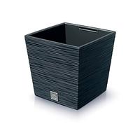 Prosperplast 2-in-1 Flower Pot with Inner Pot Planter Plastic Square Chisel Look Anthracite (24 cm x 24 cm x 23.5 cm)