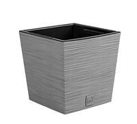 Prosperplast 2-in-1 Flower Pot with Inner Pot Planter Plastic Square Chisel Look Grey (24 cm x 24 cm x 23.5 cm)