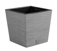 Prosperplast 2-in-1 Flower Pot with Inner Pot Planter Plastic Square Chisel Look Grey (29.5 cm x 29.5 cm x 29 cm)