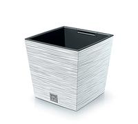 Prosperplast 2-in-1 Flower Pot with Inner Pot Planter Plastic Square Chisel Look White (24 cm x 24 cm x 23.5 cm)