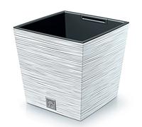 Prosperplast 2-in-1 Flower Pot with Inner Pot Planter Plastic Square Chisel Look White (29.5 cm x 29.5 cm x 29 cm)