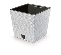 Prosperplast 2-in-1 Flower Pot with Inner Tub, Flower Box, Plant Pot, Planter, Plastic, Wood, Chisel Look, 29.5 cm x 29.5 cm x 29 cm (White)