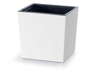 Prosperplast 2-in-1 Flower Pot with Inner Tub, Planter, Plant Pot, Herb Pot, Plastic Square 24 cm x 24 cm x 23.5 cm (White)