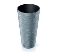 Prosperplast 2-in-1 Flower Pot with Insert Plant Pot Planter Chisel Look Plastic Round Diameter 25 cm (Grey)