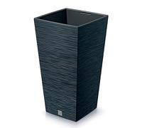 Prosperplast 2-in-1 Flower Pot with Insert Plant Pot Planter Riffel Look Rectangular Plastic 26.5 cm x 26.5 cm x 50 cm (Anthracite)