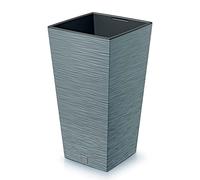 Prosperplast 2-in-1 Flower Pot with Insert Plant Pot Planter Riffel Look Rectangular Plastic 26.5 cm x 26.5 cm x 50 cm (Grey)