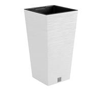 Prosperplast 2-in-1 Flower Pot with Insert Plant Pot Planter Riffel Look Rectangular Plastic 26.5 cm x 26.5 cm x 50 cm (White)