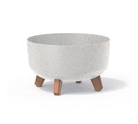 Prosperplast Gracia Low Eco Wood Flower Pot with Removable Legs Including Insert for Indoor and Outdoor Planter Round Plastic UV-Resistant (285 mm, Eco White)