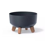 Prosperplast Gracia Low Eco Wood Flower Pot with Removable Legs Including Insert for Indoor and Outdoor Planter Round Plastic UV-Resistant (235 mm, Eco Anthracite)