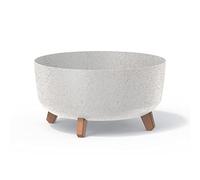 Prosperplast Gracia Low Eco Wood Flower Pot with Removable Legs Including Insert for Indoor and Outdoor Planter Round Plastic UV-Resistant (380 mm, Eco White)