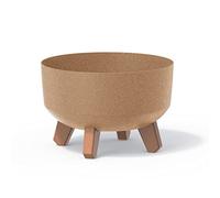 Prosperplast Gracia Low Eco Wood Flower Pot with Removable Legs Including Insert for Indoor and Outdoor Use Planter Round Plastic UV-Resistant (235 mm, ECO Naturo)