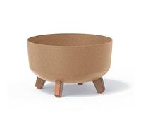 Prosperplast Gracia Low Eco Wood Flower Pot with Removable Legs Including Insert for Indoor and Outdoor Use Planter Round Plastic UV-Resistant (285 mm, ECO Naturo)