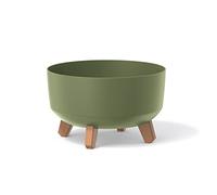 Prosperplast Gracia Low Flower Pot with Removable Legs Incl. Insert for Indoor and Outdoor Use Planter Round Plastic UV-resistant (285mm, Green)