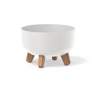 Prosperplast Gracia Low Flowerpot with Removable Legs Incl. Insert for Indoor and Outdoor Use Planter Round Plastic UV-Resistant (235mm, White)