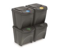 Prosperplast Set of 4 Recycling Bins 100L Sortibox Plastic in Grey, 4 x 25L