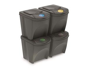 Prosperplast KEDEN Sortibox Set of 4 Recycling Bins, Grey, Volume 4 x 25L