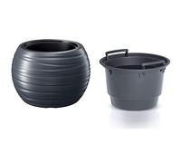 Prosperplast Maze 2-in-1 Flower Pot Planter, including Plant Pot Weather-resistant for Indoor and Outdoor Use, Round Plastic (diameter 396 mm, Anthracite)