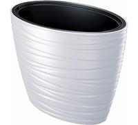 Prosperplast Maze 2-in-1 Plant Pot with Plant Pot Weatherproof for Indoor and Outdoor Use Oval 42.3 cm Height Plastic (White)