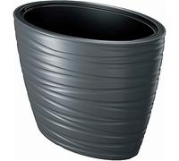 42cm Large Plastic Oval Planter with Insert, Black 56/24L Flower Pot