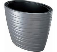Prosperplast Maze 2 in 1 Plant Pot with Plant Pot Weatherproof for Indoor and Outdoor Use Oval Plastic Height 42.5 cm (Grey)