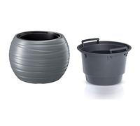 Prosperplast Maze Flower Pot Planter 2-in-1, Including Plant Pot, Weather-Resistant, for Indoor and Outdoor Use, Round Plastic (Diameter 396 mm, Grey)