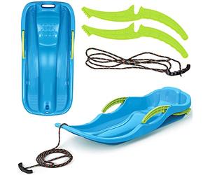 Prosperplast Race Sledge Blue - Sturdy Plastic Toboggan with Pull Rope, Ergonomic Seat, Lightweight & Robust, for Children and Leisure Fun in the Snow, Winter Sledge