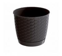 Prosperplast Ratolla Beautiful Rattan Design Plant Pot with Saucer Round or Square (Round 2.8L, Dark Brown)