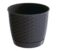 Prosperplast Ratolla Beautiful Rattan Design Plant Pot with Saucer Round or Square (Round 4.2L, Anthracite)