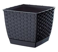 Prosperplast Ratolla Beautiful Rattan Design Plant Pot with Saucer Round or Square (Square 6L, Anthracite)