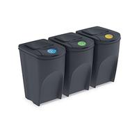 PROSPERPLAST rg-vertrieb Set of 3 Recycling Bins 105L Sortibox Plastic Anthracite 3 x 35L