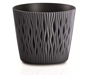 Prosperplast Sandy Round 2-in-1 Flower Pot/Planter, incl. Round Plastic Plant Pot (128 mm, Anthracite)