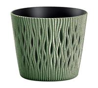 Prosperplast Sandy Round Eco Wood Collection Green Plant Pot with Container, 12.8 x 12.8 x 11.1 cm, Capacity 0.9 L