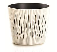 Prosperplast Sandy Round Flower Pot Planter 2-in-1 incl. Round Plastic Plant Pot (128 mm, Creamy)