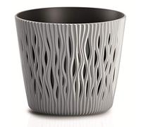 Prosperplast Sandy Round Flower Pot Planter 2-in-1 incl. Round Plastic Plant Pot (128 mm, Grey)