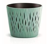 Prosperplast Sandy Round Flower Pot Planter 2-in-1 incl. Round Plastic Plant Pot, 225 mm, Sage