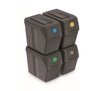 PROSPERPLAST Set of 4 Cubes 80 L Prosper Sortibox Plastic Grey Recycling Containers, Multicoloured, One Size