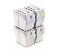PROSPERPLAST Set of 4 Cubes 80 L Prosper SORTIBOX Plastic White Recycling Containers, Multicoloured, One Size