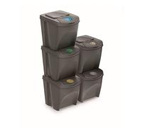 PROSPERPLAST Set of 5 Recycling Bins 125L Plastic Sortibox in Grey, 5 x 25L