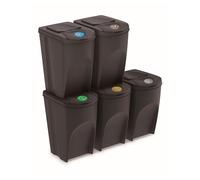 PROSPERPLAST Set of 5 Recycling Bins, 175 Litres, Plastic Sortibox in Anthracite, Large