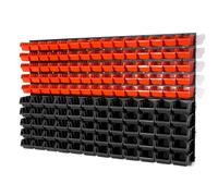 Prosperplast Set of Orange 75 XS and Black 60 S size IN-Box storage bins and wall mounted louvre