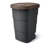 Prosperplast Wheeler 110L Rubbish Bin with Wheels and Lid Wheelie Bin Large Wheelie Bin Universal Bin Plastic (Brown)