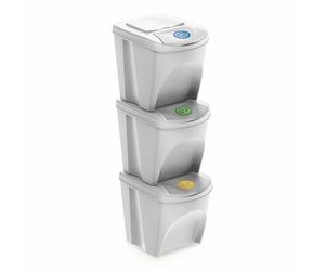Prosperplast ZA852 Set of 3 Recycling Bins, Plastic, 25 Litres, 24 x 40 x 33.7 cm, White