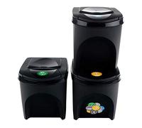 Prosperplast ZA907 Set of 3 Recycling Bins, Plastic, 25 Litres, 24 x 40 x 33.7 cm, Anthracite