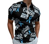Prostate Cancer Awareness Blue Ribbon Men's Polo Shirts Short Sleeve T Shirt Casual Golf Tee Top L