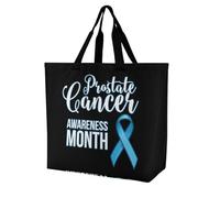Prostate Cancer Awareness Blue Ribbon Reusable Grocery Bag Large Capacity Foldable Shopping Tote with Inner Pocket