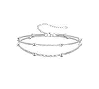 PROSTEEL Anklets for Women, Silver Adjustable Waterproof Ankle Bracelets Beaded Double Layered Foot Chain Hypoallergenic 316L Stainless Steel for Beach Summer Ladies Teen Girls with Gift Box