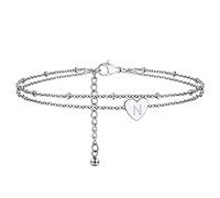 PROSTEEL Anklets for Women Waterproof Initial N Letter Heart Ankle Bracelet Jewellery Adjustable Double-Layer Foot Chain for Beach Summer Silver (with Gift Box)